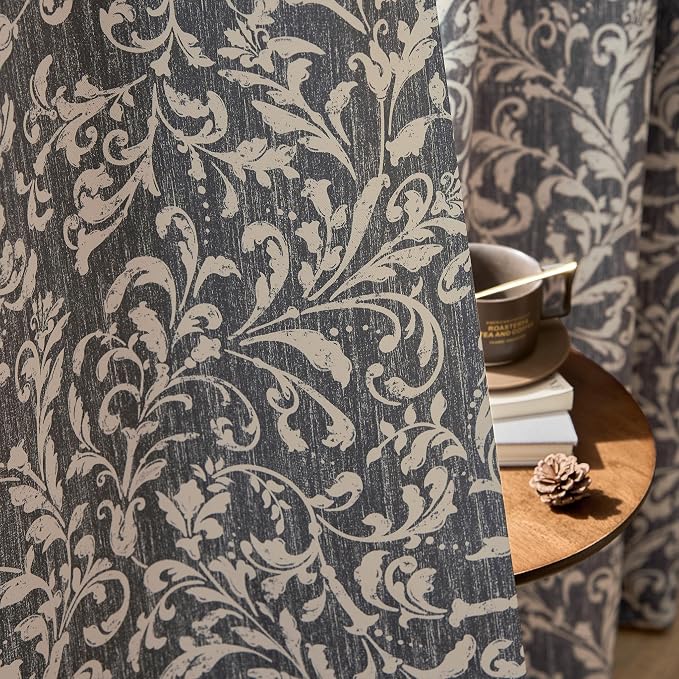 jinchan Blue Floral Blackout Curtians 84 Inch Vintage Grommet 2 Panels | Room - Image 4