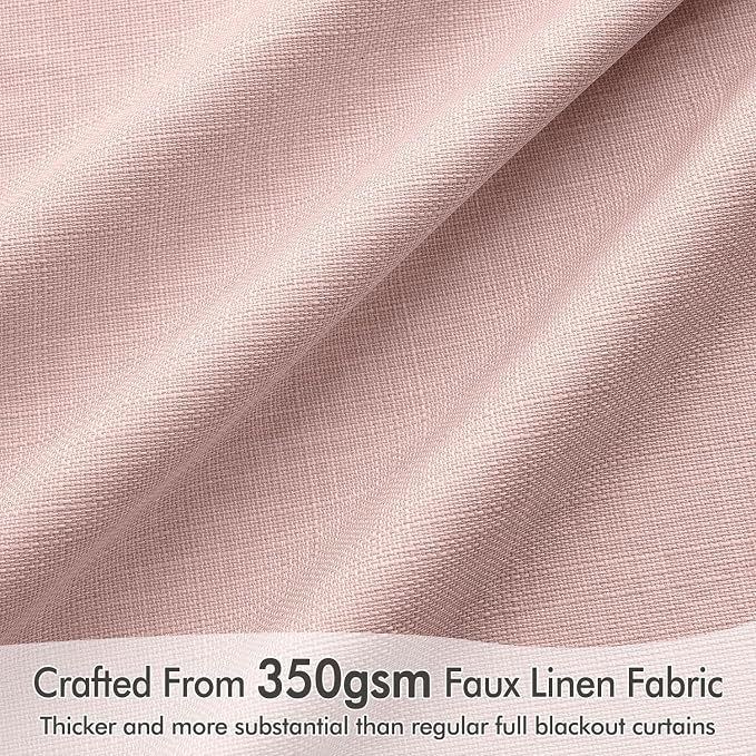 MIULEE 100% Blackout Back Tab Pleat Linen Curtains 50" Wx90 L, Light Pink | 2 - Image 4