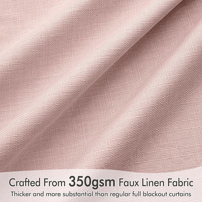 MIULEE 100% Blackout Back Tab Pleat Linen Curtains 50" Wx96 L, Light Pink | 2 - Image 4