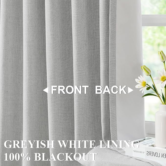 Vision Home Light Gray Pinch Pleated Full Blackout Curtains Linen Blended Room - Image 3