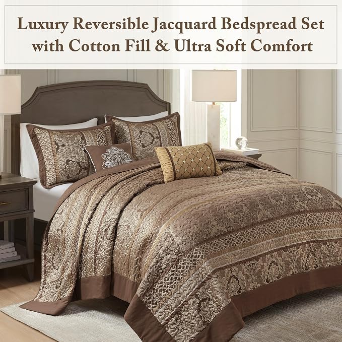 Madison Park Queen Quilt Bedding Set, Traditional Jacquard Damask, Lightweight - Image 2