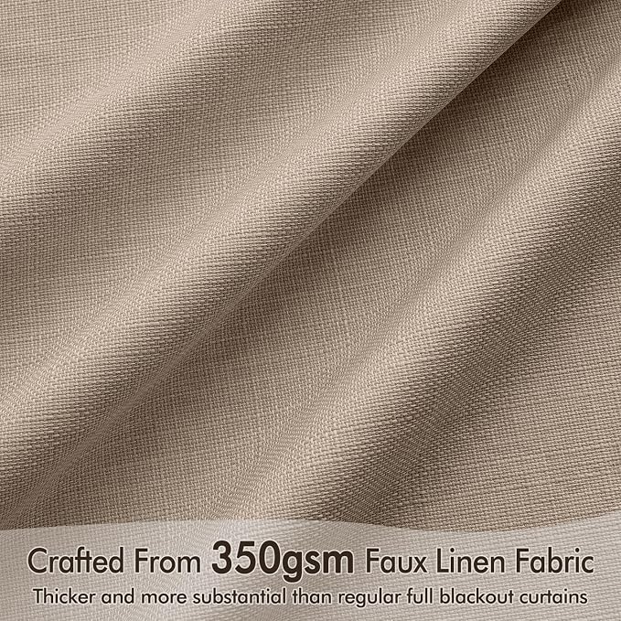 MIULEE 100% Blackout Back Tab Pleat Linen Curtains 50" Wx120 L, Copper Brown | - Image 4