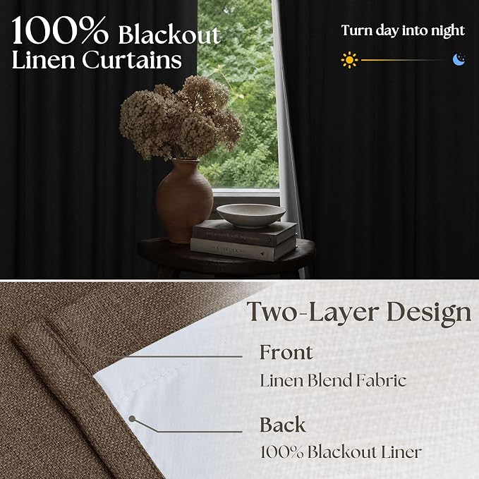 Dutch Cocoa 108 Inch Pinch Pleated Blackout Linen Curtains - Image 4