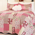 Summer Floral King Quilted Bedspread, Romantic Pink Quilt Set, Reversible by cmfshape-quiltset