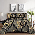DJY Black Quilt Set Queen Size, Boho Gold Damask Bedspread Coverlet 3Pcs | Soft by HOME