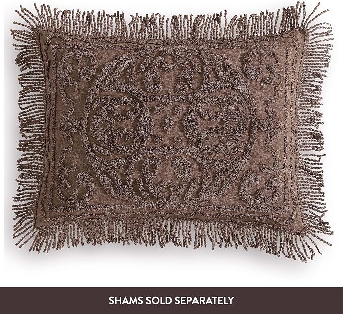 Beatrice Home Fashions Medallion Twin Cotton Chenille Bedspread, Chocolate | - Image 5