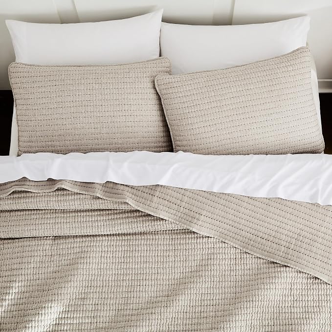 WDCOZY Taupe King Size Pick Stitch Quilt Set, 3 Pieces 104x90 inches | Striped by WDCOZY