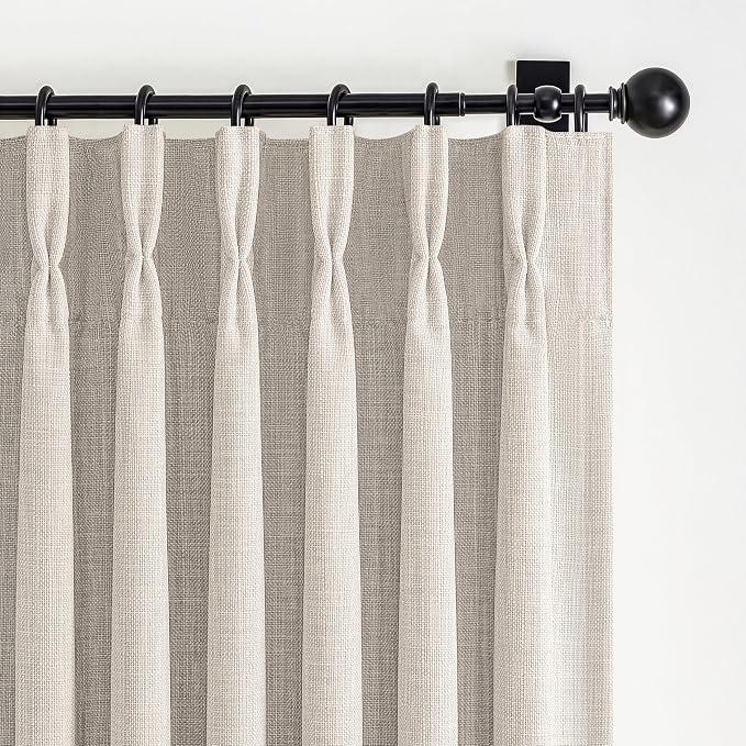 Greyish Beige 100% Blackout Two Layer Natural Linen 84 Inch Curtains by PleatedDrapes