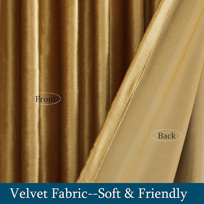 Luxury Gold Velvet Curtains 108 inch Length - Image 5