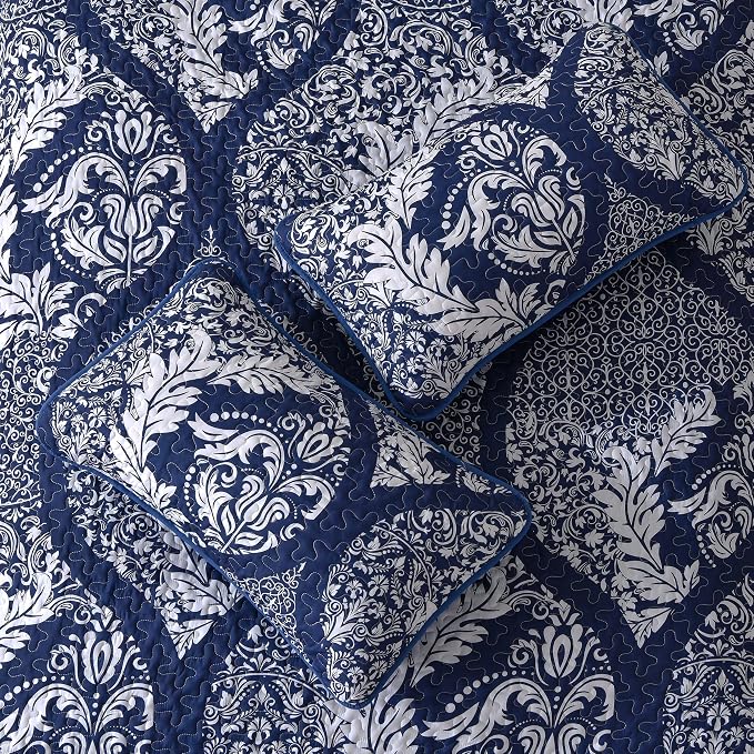 DJY Damask Quilt Set King Size, Boho Lightweight Bedding Set 3 Pcs, Soft - Image 7