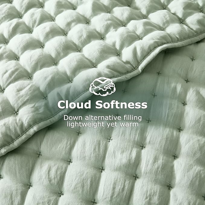 WDCOZY Sage Green California Oversized Cal King Size Quilt Bedding Sets - Image 4