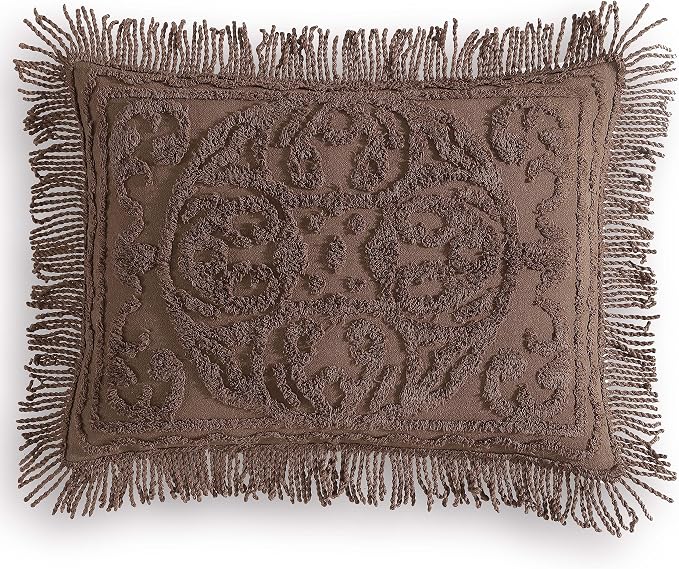 Beatrice Home Fashions Medallion Standard Cotton Chenille Sham, Chocolate | by BeatriceHomeFashions