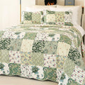 Cmfshape Summer Floral Queen Quilted Bedspread, Romantic Green Quilt Set by cmfshape-quiltset