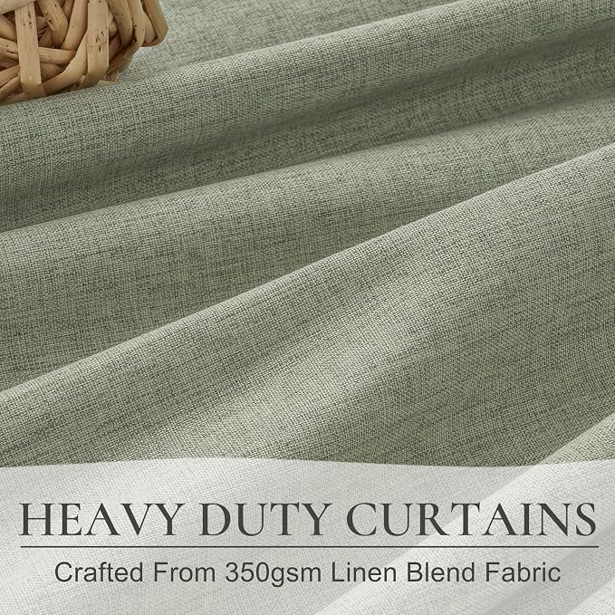 Sage Green Blackout Linen Curtains 92 Inches Long - Image 3