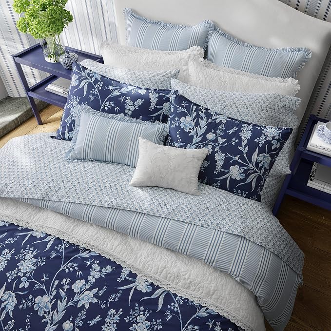 Laura Ashley- King Comforter Set, Cotton Reversible Bedding Set, Includes - Image 3