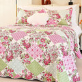 Cmfshape Summer Floral King Quilted Bedspread, Romantic Pink Quilt Set by cmfshape-quiltset
