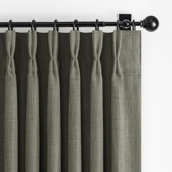 Greenish Grey Extra Wide Blackout Pleated Linen Curtains 90 Inches Long | - Image 8