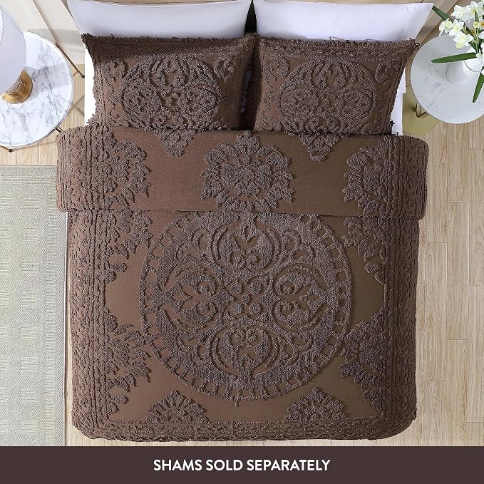Beatrice Home Fashions Medallion Twin Cotton Chenille Bedspread, Chocolate | - Image 2