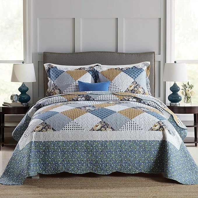 3-Piece King Bedspread Quilt Sets Patchwork Floral Oversized Reversible Soft by Travan