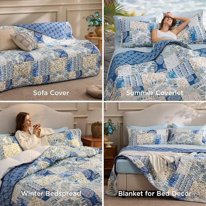 Bedsure Patchwork Quilt Queen Size, Reversible Boho Comforter Bedding, - Image 6