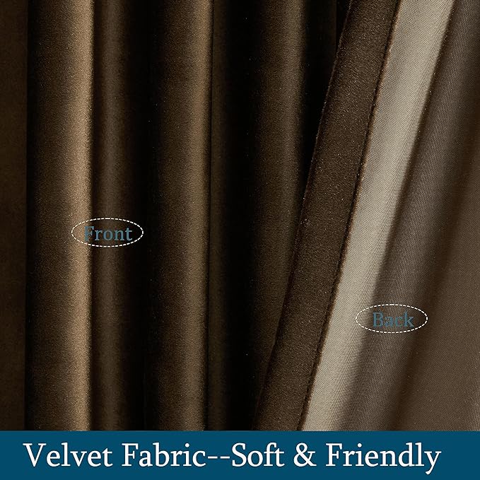 PRIMROSE Brown Velvet Curtains 63 inch Long - Image 4