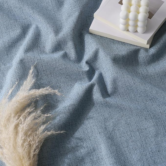 RYB HOME Smoky Blue Linen 100% Blackout Curtains 120 Inches - Image 5