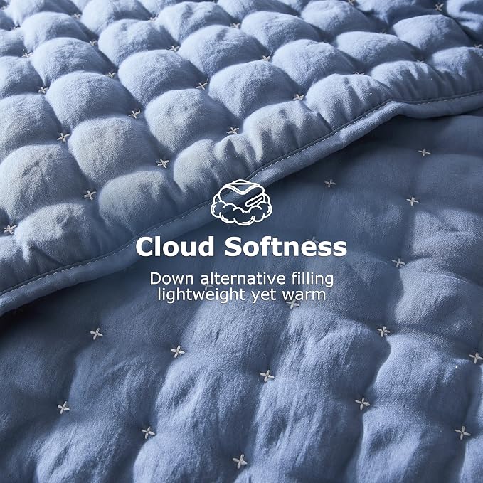 WDCOZY Blue King Size Quilt Bedding Sets - Image 4