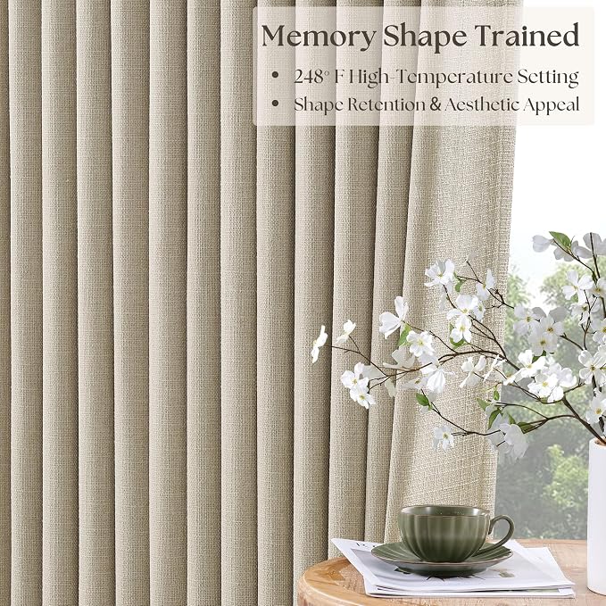 Oatmeal Pinch Pleated 100% Blackout Linen Curtains 80 Inch Length 2 Panels | - Image 5