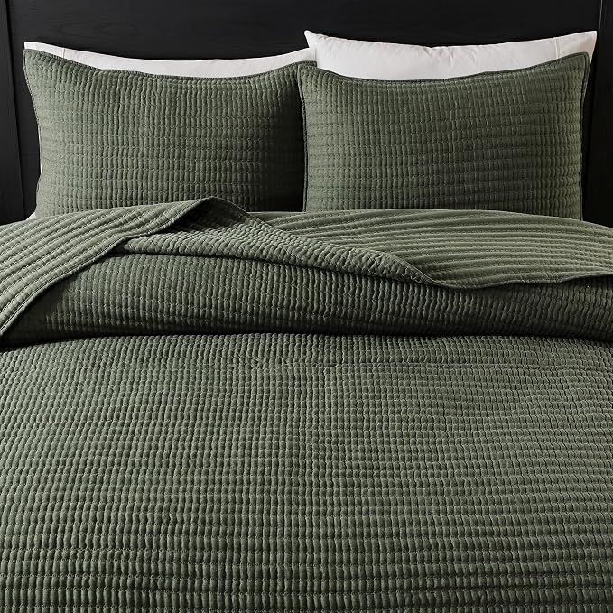 WDCOZY Olive Green California King Size Quilt Set, 3 Pieces 118x106 inches | by WDCOZY