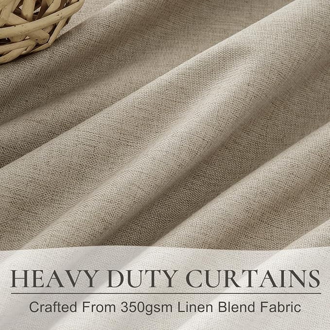 Blackout Curtains 60 Inches Extra Wide Grey Beige Linen Curtains 90 Inch Length - Image 4