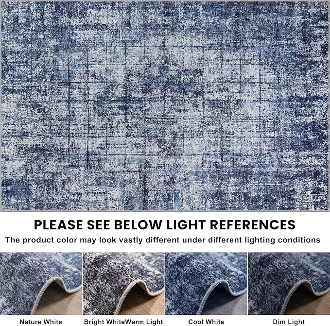 8x10 Washable Area Rug for Living Room Bedroom: Non-Slip Modern Navy Blue | - Image 9