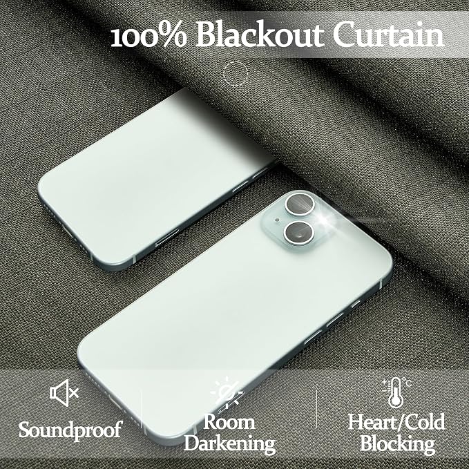 Pleated Linen Blackout Extra Wide Greenish Grey Curtains 96 Inches Long | - Image 5