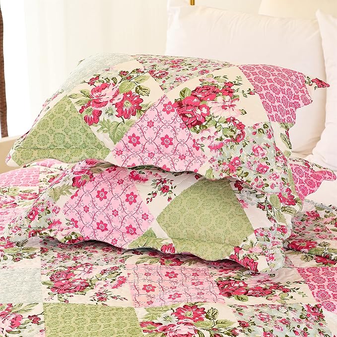 Cmfshape Summer Floral King Quilted Bedspread, Romantic Pink Quilt Set - Image 4