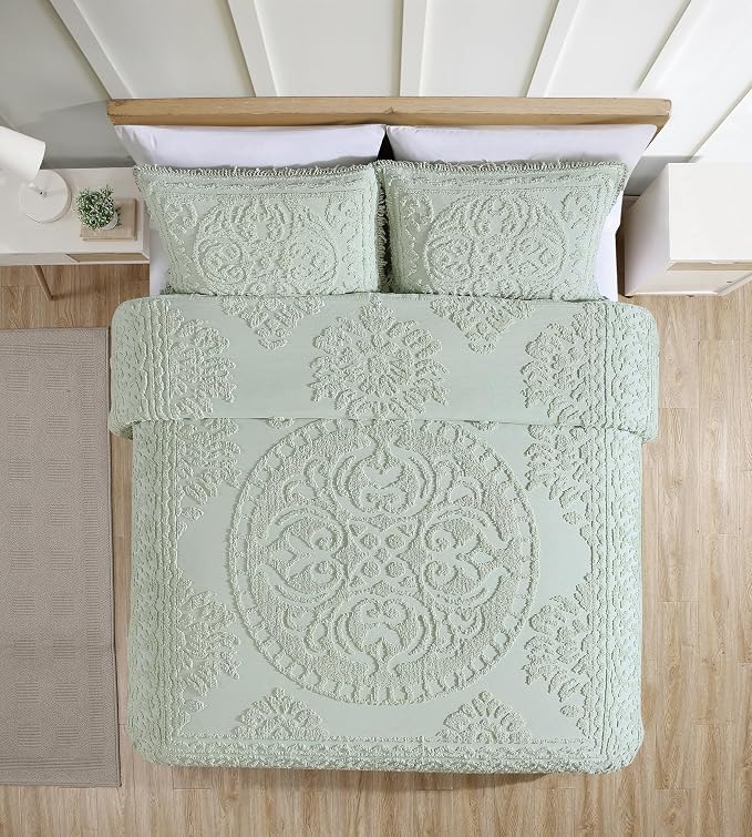 Beatrice Home Fashions Medallion Standard Cotton Chenille Sham, Sage | Vintage - Image 3