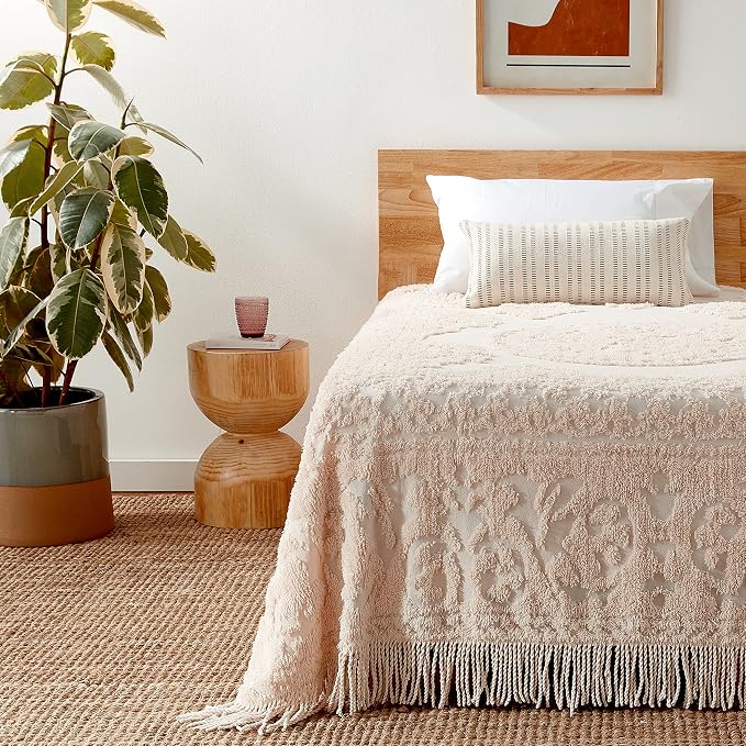 Beatrice Home Fashions Medallion Twin Cotton Chenille Bedspread, Blush | - Image 2