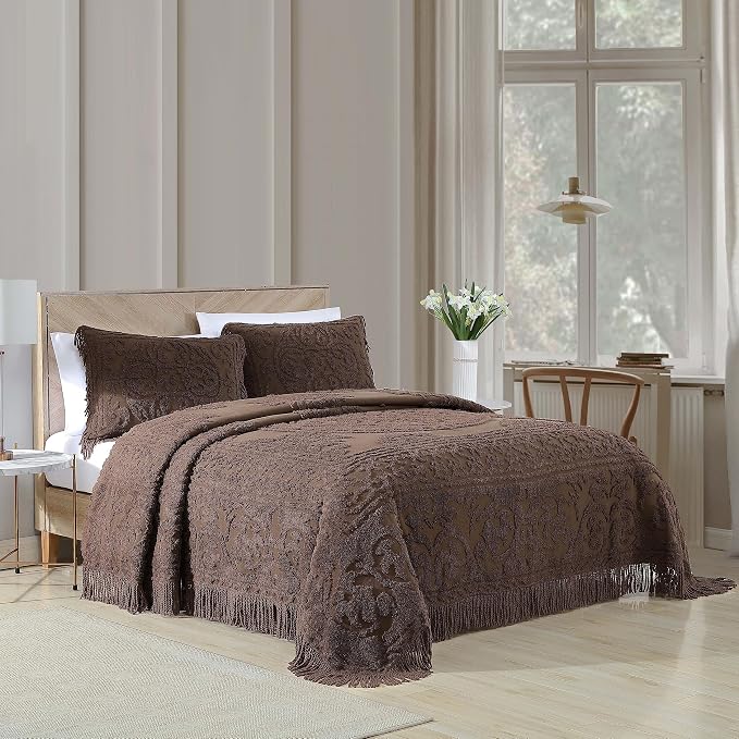 Beatrice Home Fashions Medallion Standard Cotton Chenille Sham, Chocolate | - Image 3