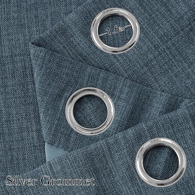 NICETOWN Faux Linen Mist Blue Blackout Curtains 84 inches Long - Image 2
