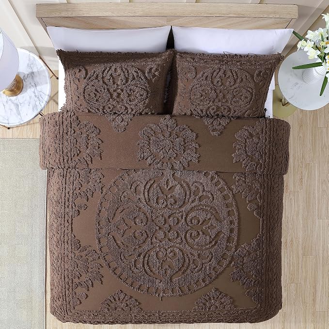 Beatrice Home Fashions Medallion Standard Cotton Chenille Sham, Chocolate | - Image 2